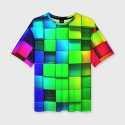 Женская футболка оверсайз Цветные неоновые кубы