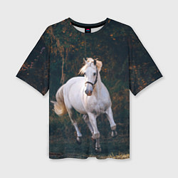 Женская футболка оверсайз Скачущая белая лошадь