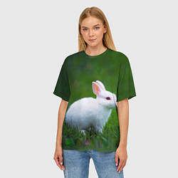 Футболка оверсайз женская Кролик на фоне травы, цвет: 3D-принт — фото 2