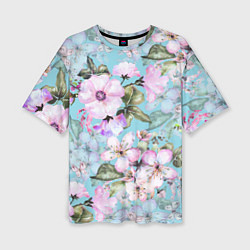 Женская футболка оверсайз Яблоня в цвету акварель