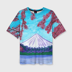 Женская футболка оверсайз Цветение сакуры Фудзияма