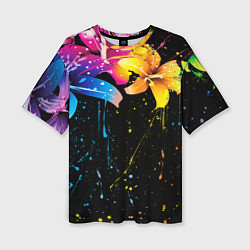 Женская футболка оверсайз Цветные лилии