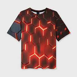 Женская футболка оверсайз Светящиеся красным светом шестиугольники