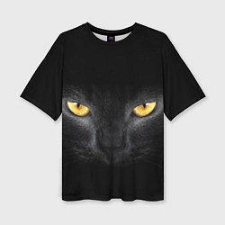 Футболка оверсайз женская Чёрная кошка с оранжевыми глазами, цвет: 3D-принт