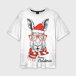 Женская футболка оверсайз Santa Rabbit Merry Christmas!