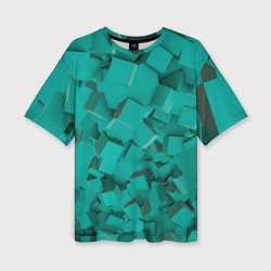 Женская футболка оверсайз Абстрактные сине-зелёные кубы