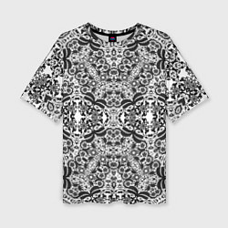 Женская футболка оверсайз Черно-белый ажурный кружевной узор