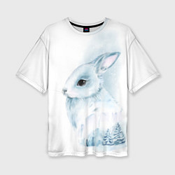 Женская футболка оверсайз Милый кролик в акварельной технике
