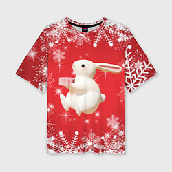 Женская футболка оверсайз Новогодний объемный кролик