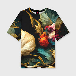Женская футболка оверсайз Винтажные цветы акварелью