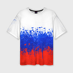 Женская футболка оверсайз Флаг России с горизонтальными подтёками
