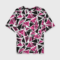 Женская футболка оверсайз Геометрический абстрактный узор в вишнево серых и