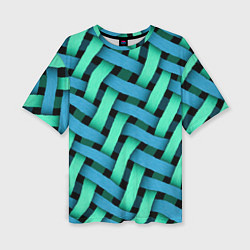 Женская футболка оверсайз Сине-зелёная плетёнка - оптическая иллюзия
