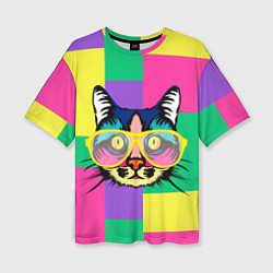 Женская футболка оверсайз Кот в стиле поп-арт