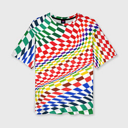 Женская футболка оверсайз Разноцветная оптическая иллюзия