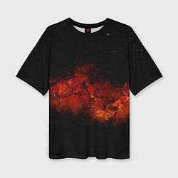 Женская футболка оверсайз Абстрактные взрывы в космосе и красные звёзды