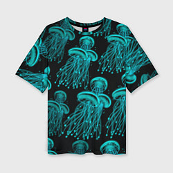 Женская футболка оверсайз Неоновые медузы