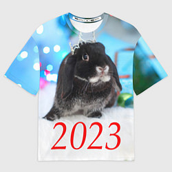 Женская футболка оверсайз Кролик символ наступающего нового года