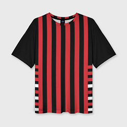 Женская футболка оверсайз Красно черный полосатый узор