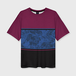 Женская футболка оверсайз Бордовый, синий мраморный и черный полосы