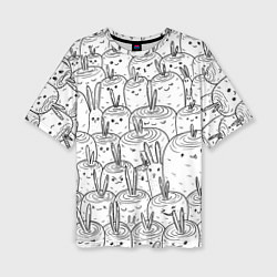 Женская футболка оверсайз Раскраска кролики в морковном поле