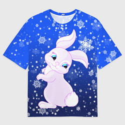 Футболка оверсайз женская Кролик на фоне снежинок, цвет: 3D-принт