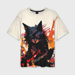 Женская футболка оверсайз Black rocker cat on a light background - C-Cats co