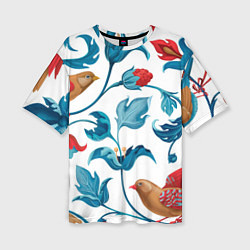 Женская футболка оверсайз Узоры и птицы