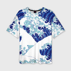 Женская футболка оверсайз Японская графика - волна - паттерн