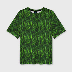 Женская футболка оверсайз Сочный узор из зеленой травки