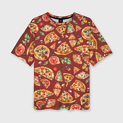 Женская футболка оверсайз Кусочки пиццы ассорти - акварельный паттерн