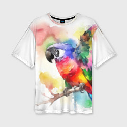 Женская футболка оверсайз Разноцветный акварельный попугай