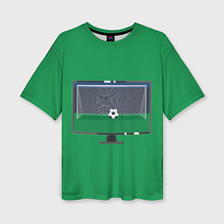 Футболка оверсайз женская Футбольный мяч и ворота на экране монитора, цвет: 3D-принт