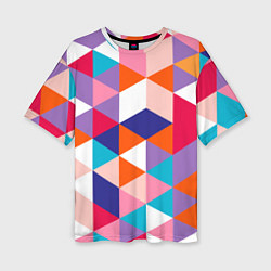 Женская футболка оверсайз Ромбический разноцветный паттерн