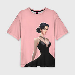 Женская футболка оверсайз Girl in black dress - pink