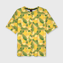 Женская футболка оверсайз Летний паттерн с ананасами
