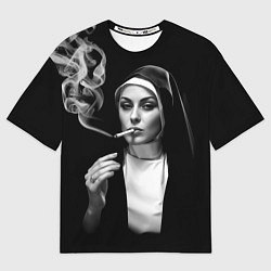 Футболка оверсайз женская Красивая монашка дымит сигаретой, цвет: 3D-принт