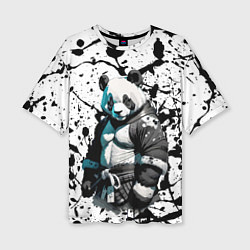 Футболка оверсайз женская Panda samurai on the background of blots, цвет: 3D-принт