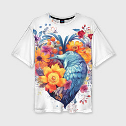 Женская футболка оверсайз Цветочное сердце с птицами