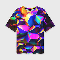 Женская футболка оверсайз Бензиновые неоновые кристаллы
