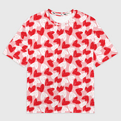 Женская футболка оверсайз Нарисованные фломастером сердца паттерн
