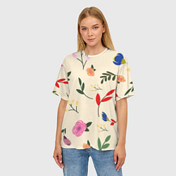 Футболка оверсайз женская Цветы и веточки паттерн, цвет: 3D-принт — фото 2