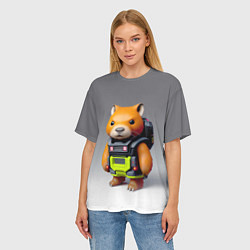Футболка оверсайз женская Кроха-капибара - киберпанк - нейросеть, цвет: 3D-принт — фото 2