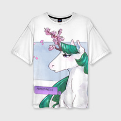 Женская футболка оверсайз Весенний единорог с цветущей сакурой арт