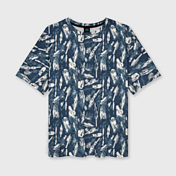Женская футболка оверсайз Абстрактный узор с сине-белыми элементами