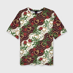 Женская футболка оверсайз Романтика - сердечки и розы