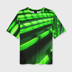 Женская футболка оверсайз Green neon abstract