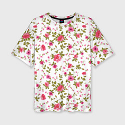 Женская футболка оверсайз Розовые цветы на белом фоне