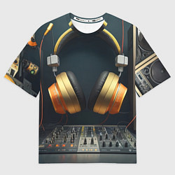 Футболка оверсайз женская Золотые наушники, цвет: 3D-принт