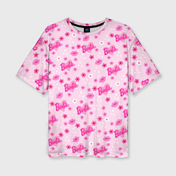 Женская футболка оверсайз Барби, сердечки и цветочки